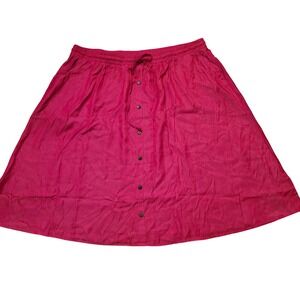 LuLaRoe Marsha Red Button Front Midi Skirt Elastic Waist Pockets 2XL Prairie
